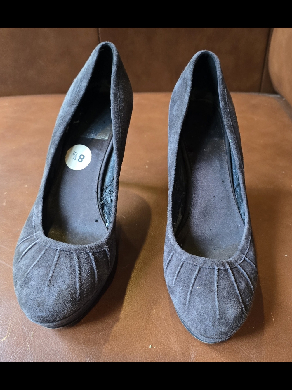 Nine West Dark Gray Suede Rounded-Toe Pumps
